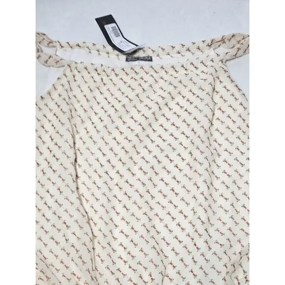 Blue Sketch Blouse Juniors Large Beige Sleeveless Sheer Floral Blouse Top - Picture 2 of 9